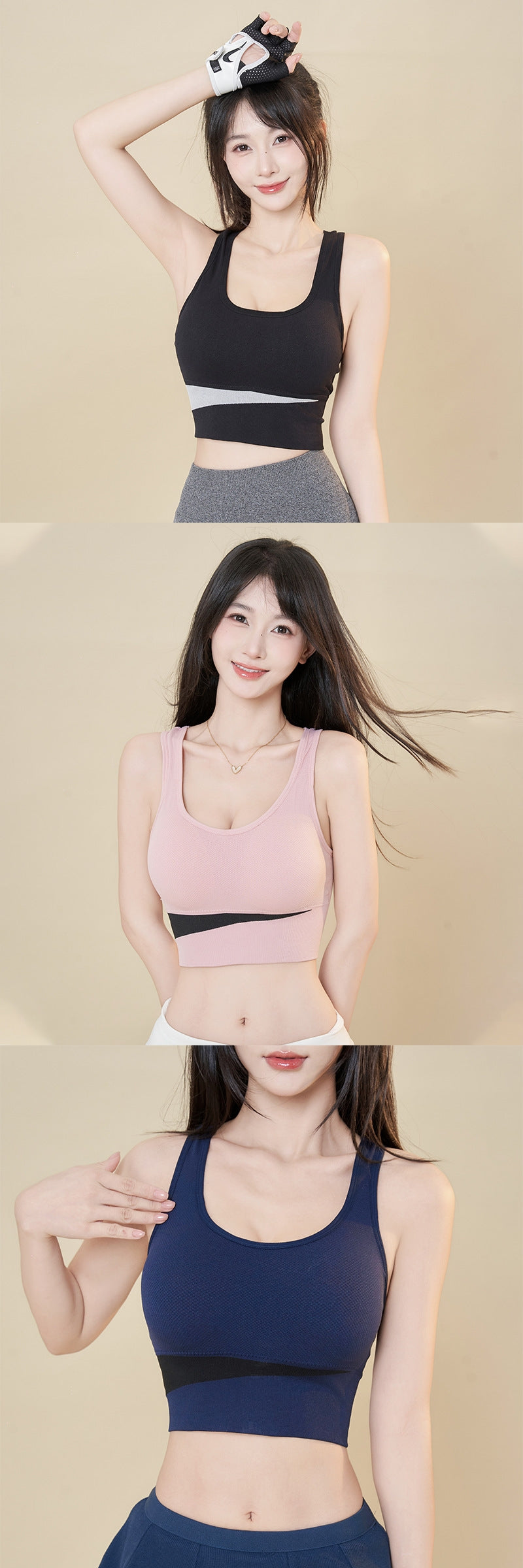 3-Pack High-Impact Sports Bras – Shock-Resistant Seamless Tops
