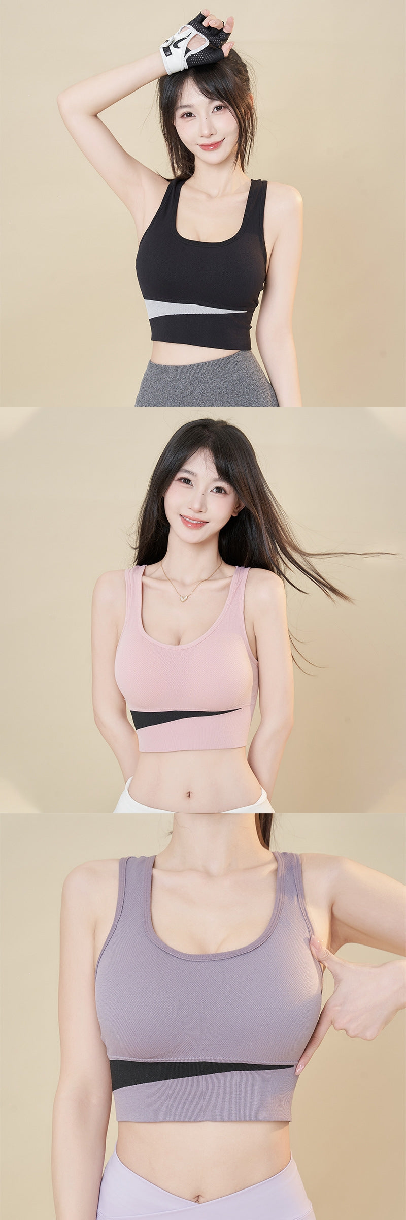 3-Pack High-Impact Sports Bras – Shock-Resistant Seamless Tops