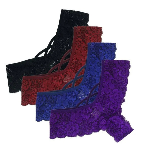 4-Pack Plus Size Lace Thongs – Sexy Low-Rise Floral G-Strings