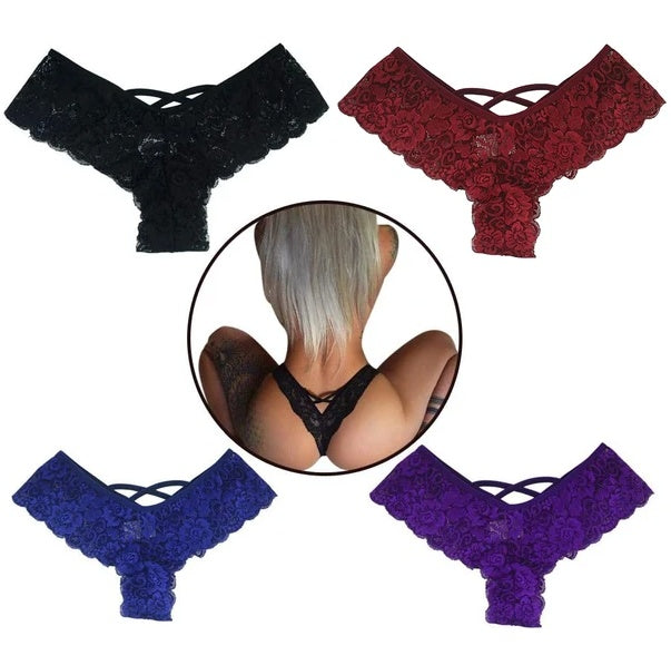 4-Pack Plus Size Lace Thongs – Sexy Low-Rise Floral G-Strings