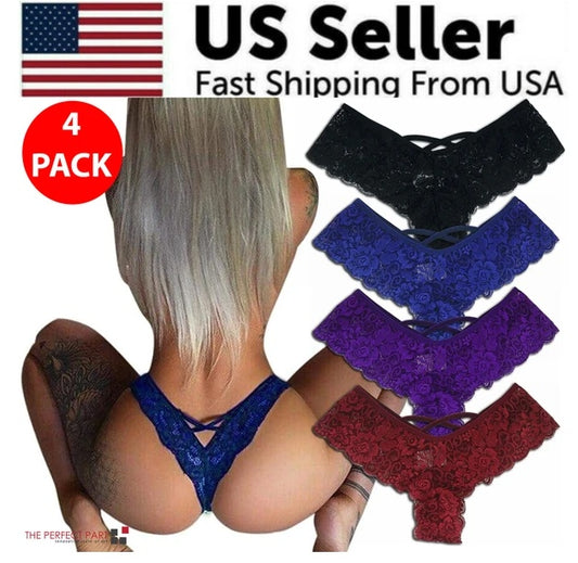 4-Pack Plus Size Lace Thongs – Sexy Low-Rise Floral G-Strings
